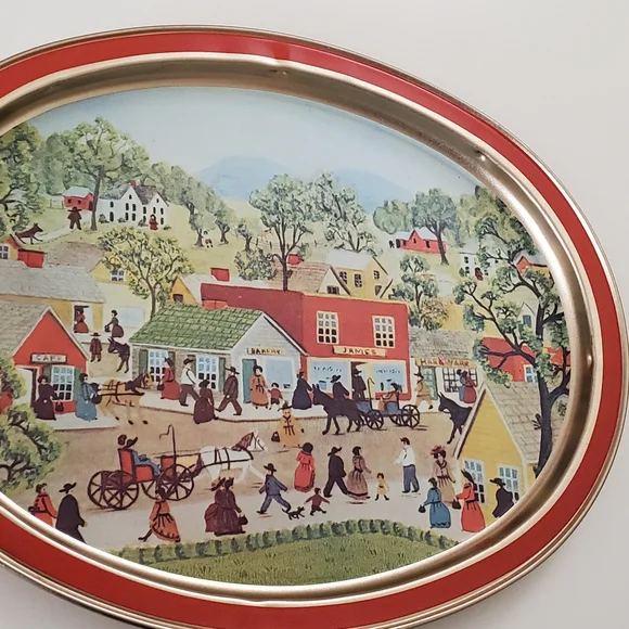 Vintage Sunshine Biscuits Tin Tray Plate Shopping on Main Street Melvin Bolstad - Picture 13 of 15